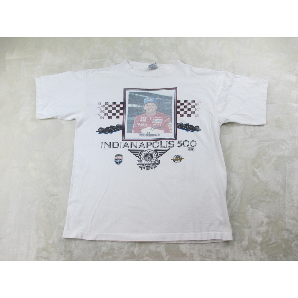 VINTAGE Emerson Fittipaldi Shirt Mens Extra Large White Indy 500 Racing*